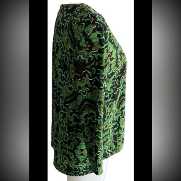 H&M Green and black Print Blouse 3/4 sleeve top Back zipper Size 10 - Picture 10 of 14